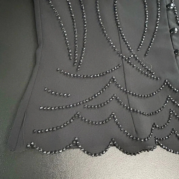 Vintage J.R. Nites  by Caliendo Black Beaded Top Bell Sleeves Size 10 Whimsigoth - Picture 13 of 16